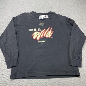 Minnesota Wild Shirt Youth Boys Medium Black NHL Hockey CCM Long Sleeve